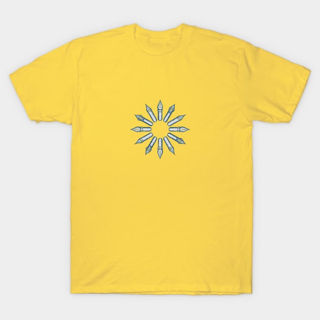 Dip Pen Nibs Circle (Mustard, Teal and Light Gray) T-Shirt by illucalliart
